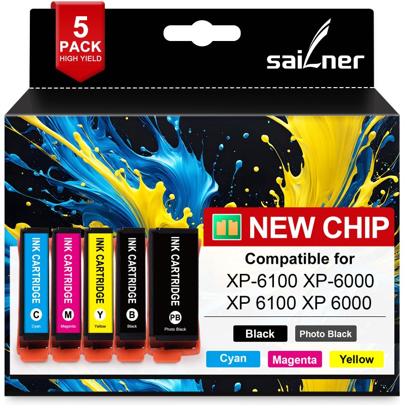 SAILNER Remanufactured Replacement for Epson 302 302XL Ink Cartridges Multipack Ink 302 XL T302XL Use for Epson XP-6100 XP6100 XP 6100 XP-6000 XP6000 Printer Ink Cartridge (BK/PBK/C/M/Y, 5-Pack) - Image 1